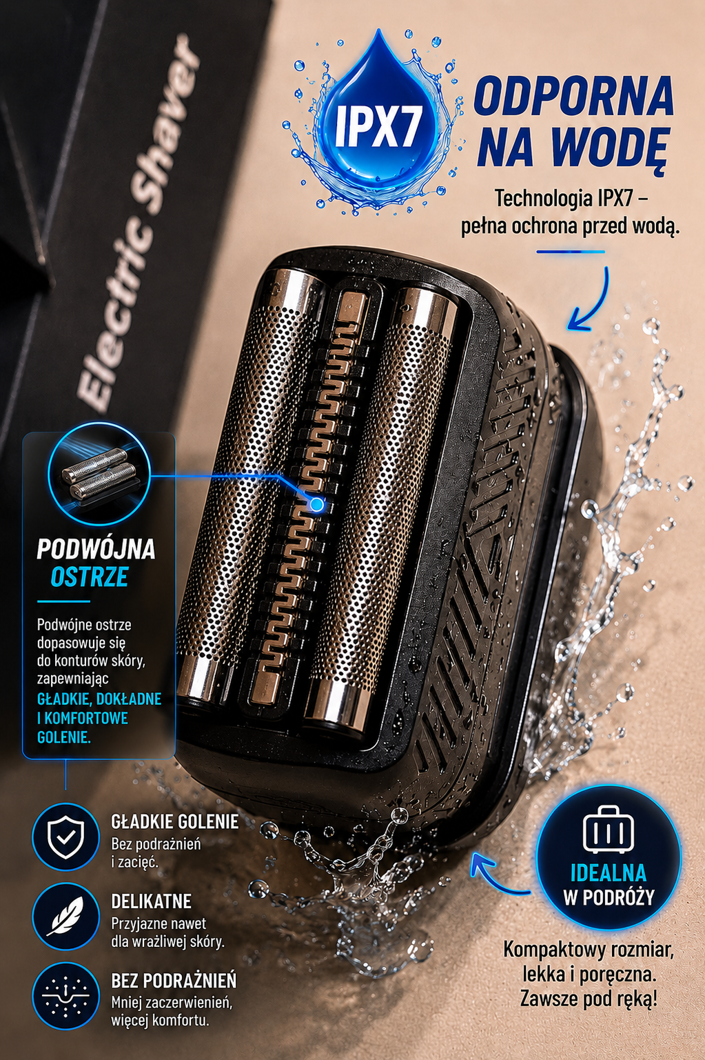 Mini Afeitadora Eléctrica IPX7 USB – Doble Cuchilla, Compacta y Eficaz