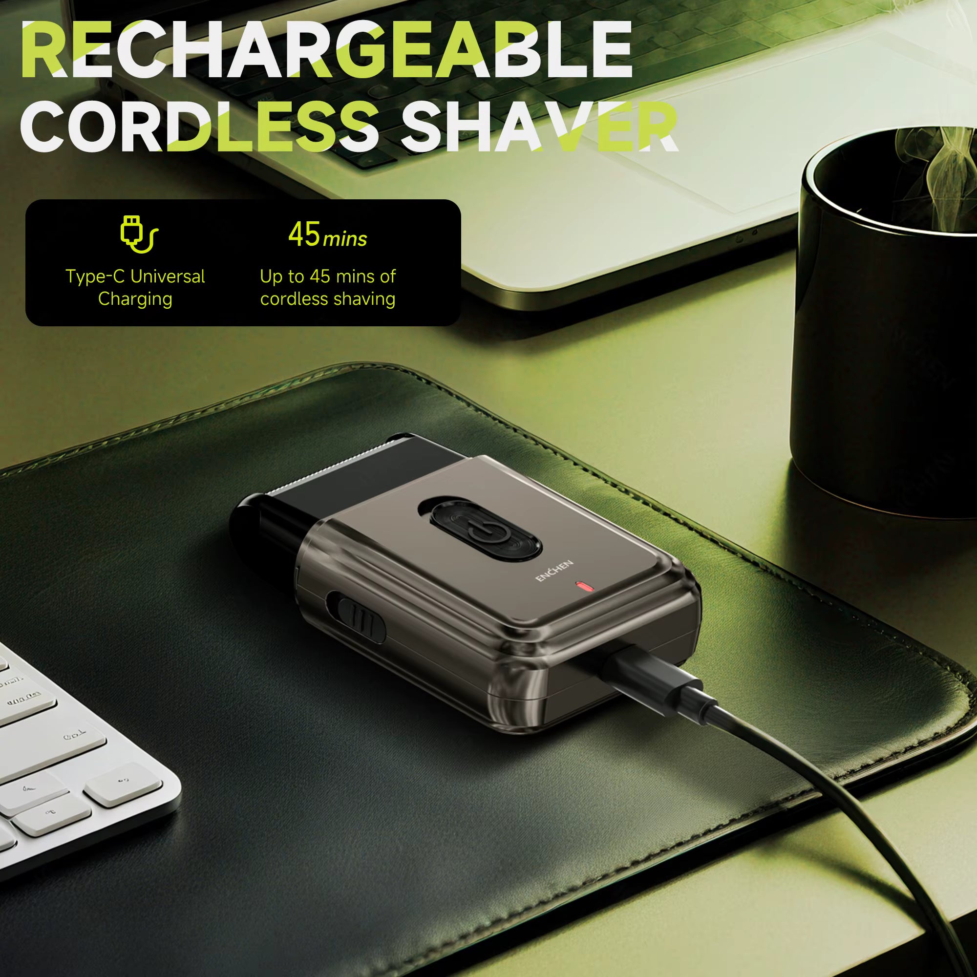 Afeitadora Eléctrica Compacta ENCHEN MS003 con Recortador de Precisión, Motor de 7000 RPM y Carga USB Tipo C