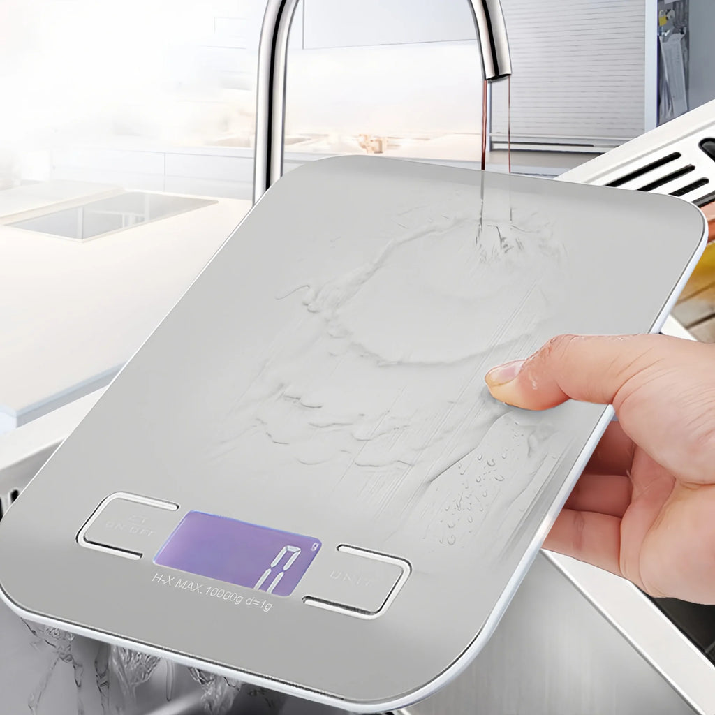 Balanza de cocina digital de acero inoxidable con pantalla LED y alta precisión